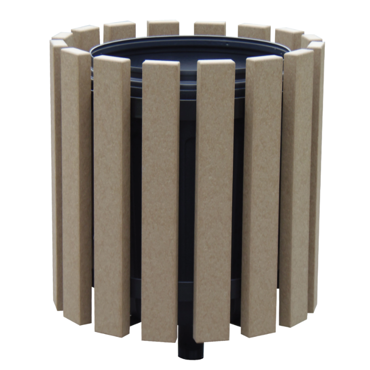 343 Steel Pipe Trash Receptacle w/ Recycled Plastic Slats