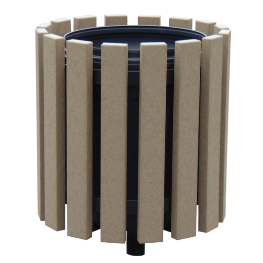 343 Steel Pipe Trash Receptacle w/ Recycled Plastic Slats